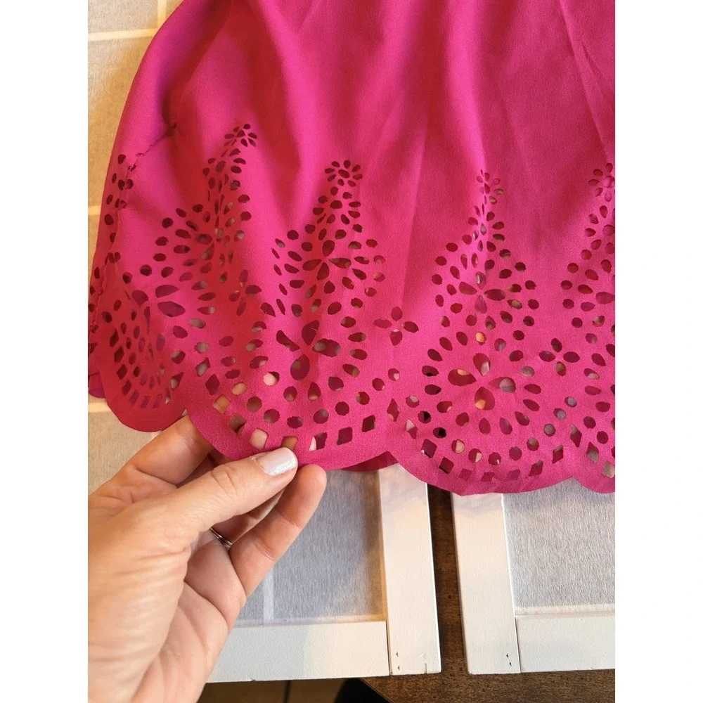 Bright Pink Laser Cut Tunic Shift Dress‎ XL Resort Vacation Wear Spring Tropical